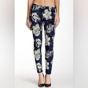 7 For All Mankind Jacquard Ankle Skinny Jeans Navy White Floral Pattern - 23